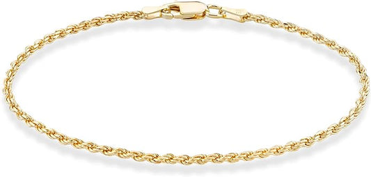 Miabella 18K Gold Plated 925 Sterling Silver Italian 2mm, 3mm Diamond-Cut Braided Rope Chain Anklet Ankle Bracelet for Women, 925 Made in Italy