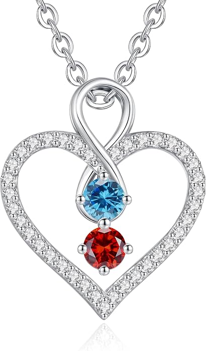 LOUISA SECRET Double Birthstone Necklaces for Women, 925 Sterling Silver Infinity Love Heart Pendant Necklace for Her, Birthday Anniversary Valentine's Day, Christmas, Wedding, Graduation Gift for Her, Personalized Gifts, Jewelry Gifts for Wife Mom Gir...