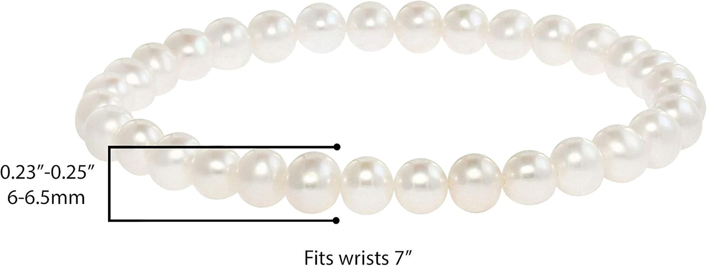 Freshwater Cultured Pearls White, Pink, Peach or Gray 7'' Classic Stretch Strand Pearls Bracelet Jewelry for Women (Choice of Size and Colors)