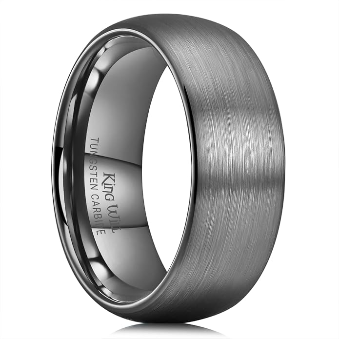 King Will Wedding Band for Men Women, 2/4/6/7/8mm Domed Matte Brushed Tungsten Carbide Rings, Solid/Dual Color Engagement Rings, Comfort Fit