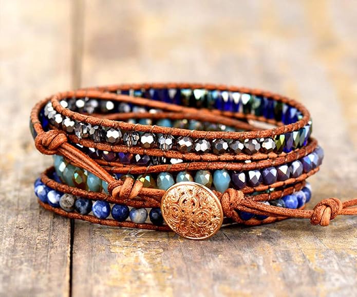 Boho Wrap Bracelet for Women, Handmade Natural Imperial Jasper Multi-Layer Stone Beaded Bracelet, Bohemian Healing Crystal Stone Jewelry Gifts