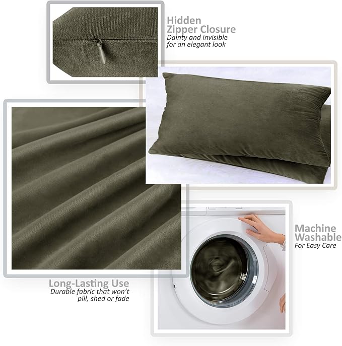 Nestl Throw Pillow Covers, Cozy Velvet Decorative Pillow Covers 12 x 20 Inches, Soft Solid Couch Pillow Covers for Sofa, Bed and Car, Set of 2 - Khaki