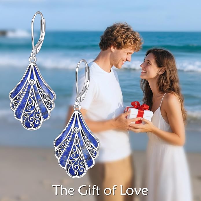 Abalone Shell Dangle Drop Earrings for Women 925 Sterling Silver Filigree Bohemian Earrings Jewelry Gift