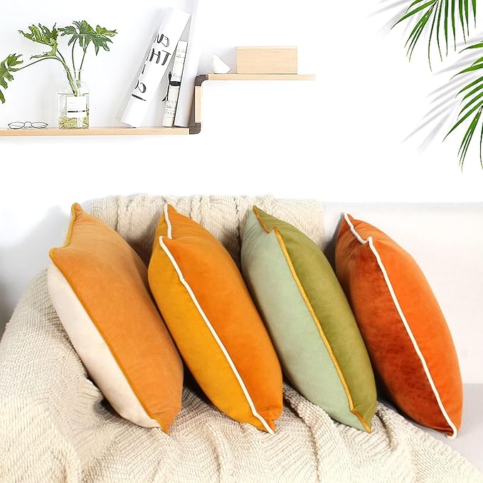 8-Colors Velvet Throw Pillow Covers 18x18 Inch Set of 4 Decorative Velour Pillowcases Modern Double-Colored Cushion Covers for Sofa Couch,Green/Yellow