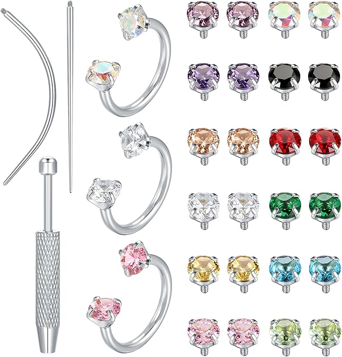 Oveta 18G Horseshoe Nose Rings for Women, 16G 20G Surgical Steel Nose Ring Hoop 6/8/10/12mm, Internally Threaded Tragus Cartilage Helix Earrings Silver/Gold, 3mm CZ