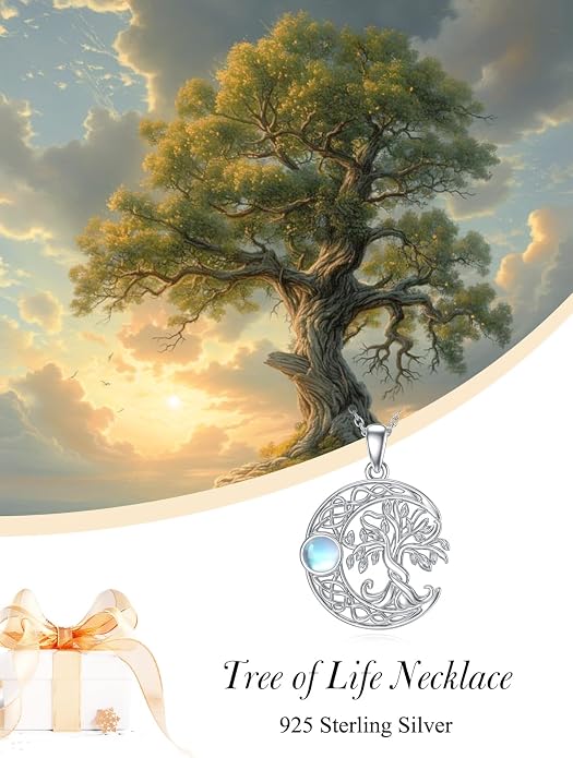 WINNICACA Tree of Life Necklace for Women Sterling Silver Crescent Moon Tree Moonstone Pendant Family Necklace for Mother Daughter Sister Gifts ﻿