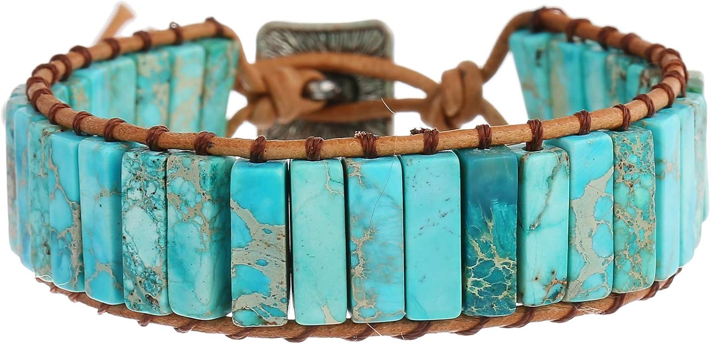 Plumiss Women Boho Handmade Natural Stone Crystal Leather Bead Wrap Bracelets Collection
