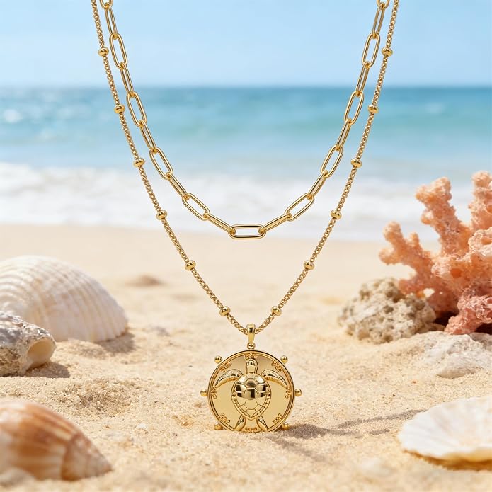 MEVECCO Layered Heart Necklace Pendant Handmade 18k Gold Plated Dainty Gold Choker Arrow Bar Layering Long Necklace for Women