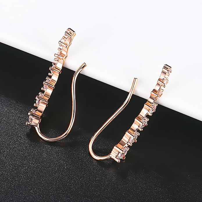 Climber Earrings for Women Ear Crawler Earrings Rose/White/Yellow Gold Plated Cubic Zirconia Birthstone Earring Gifts for Women
