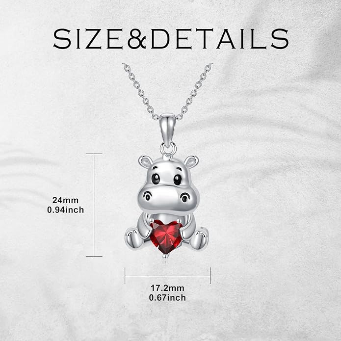 PROESS Animal Birthstone Necklace 925 Sterling Silver Otter/Axolotl/Hippo/Elephant/Dachshund/Monkey/Red Panda Pendant Necklace Animal Birthstone Jewelry Gifts for Women