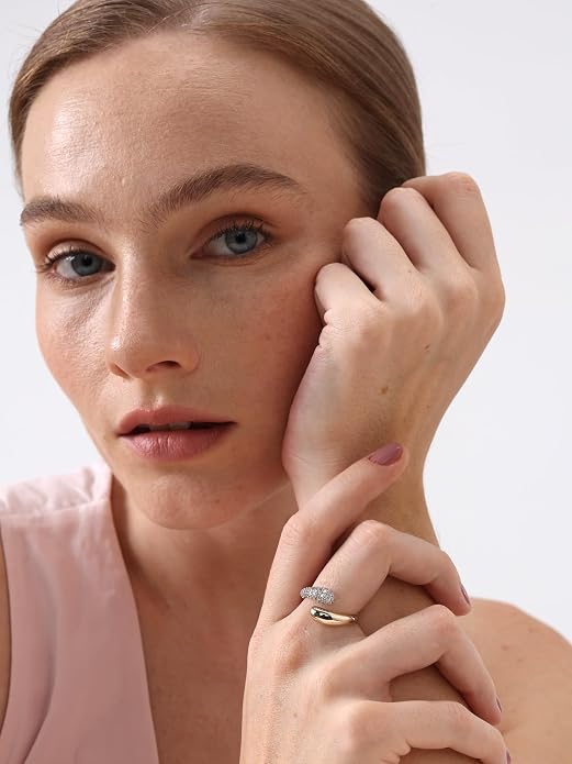 FRUMOS Non Tarnish Gold Wedding Band Rings For Women,14k Gold Stacking Rings,Open Statement Band Rings,Valentines Mother Christmas,size 6-9
