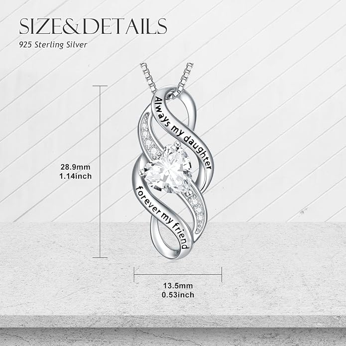 Daughter Necklace 925 Sterling Silver Always My Daughter Forever My Friend Infinity Necklace to Daughter Birthday Gift from Mom with 12 Birthstones