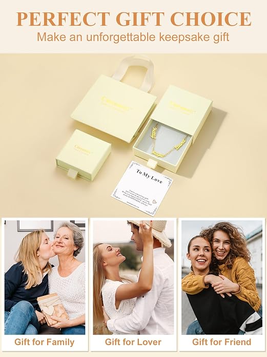 Custom4U Custom Name Necklace for Women, Personalized 1-5 Name Necklace, Sterling Silver/Stainless Steel 14K Gold Plated Nameplate Necklaces, Gift for Mom Wife Anniversary Birthday with Box
