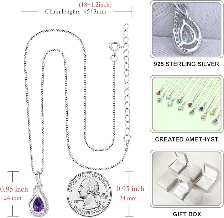 STARCHENIE Infinity Teardrop Pendant Necklace for Women 925 Sterling Silver Birthstone Jewelry