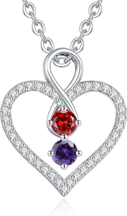 LOUISA SECRET Double Birthstone Necklaces for Women, 925 Sterling Silver Infinity Love Heart Pendant Necklace for Her, Birthday Anniversary Valentine's Day, Christmas, Wedding, Graduation Gift for Her, Personalized Gifts, Jewelry Gifts for Wife Mom Gir...