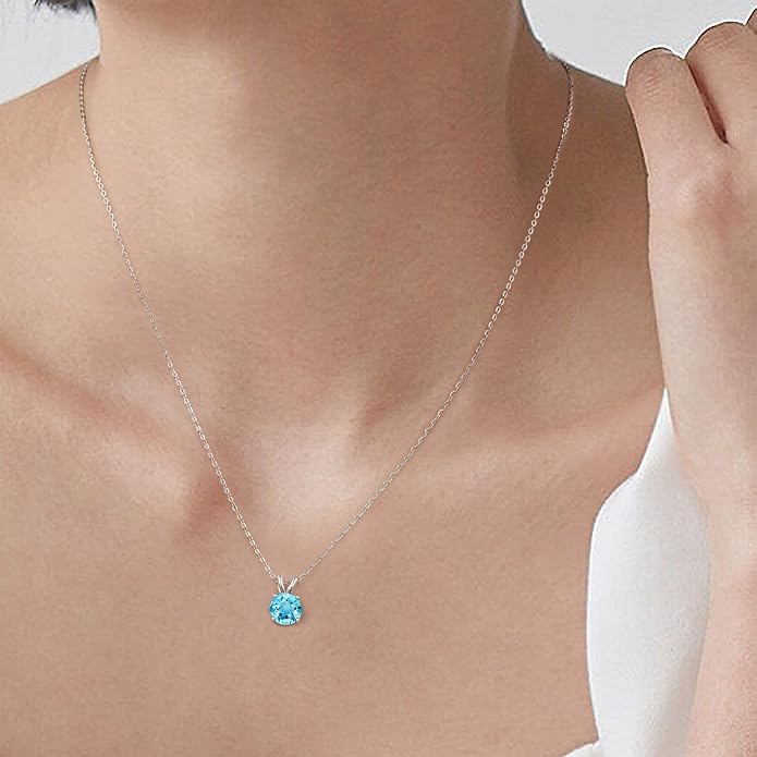 SMILEST Birthstone Necklaces for Women Mom Wife, 1ct Sparkle Round Cut Birthstone Pendant 925 Sterling Silver Necklace Anniversary Birthday Gifts for Women Mom Wife Friend