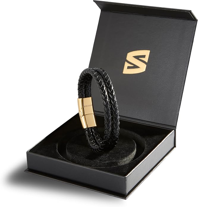 SERASAR Premium Leather Bracelet Men | Stainless Steel Magnetic Clasp | Three Colors | Jewelry Box Included