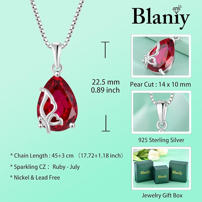 Teardrop Necklace 925 Sterling Silver Butterfly Pendant Necklace Birthstone Jewelry for Women