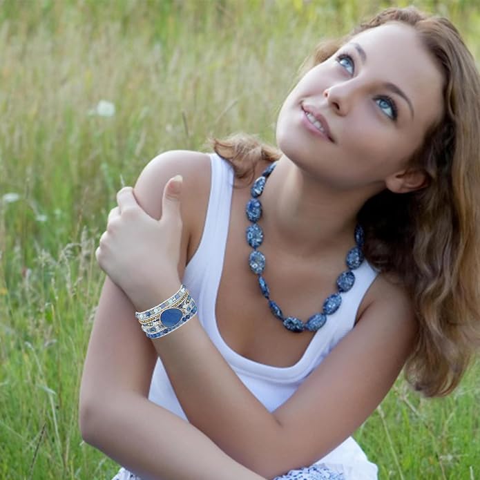 Plumiss Women Boho Handmade Natural Stone Crystal Leather Bead Wrap Bracelets Collection