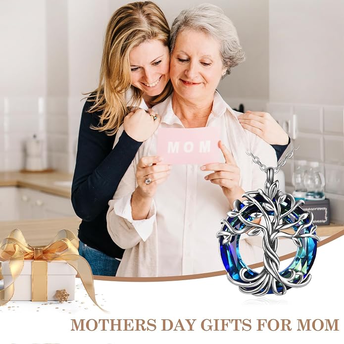 TOUPOP Tree of Life Necklace Gifts for Women 925 Sterling Silver Family Tree Pendant with Crystal Birthday Irish Jewelry Gifts for Women Her Wife Mom