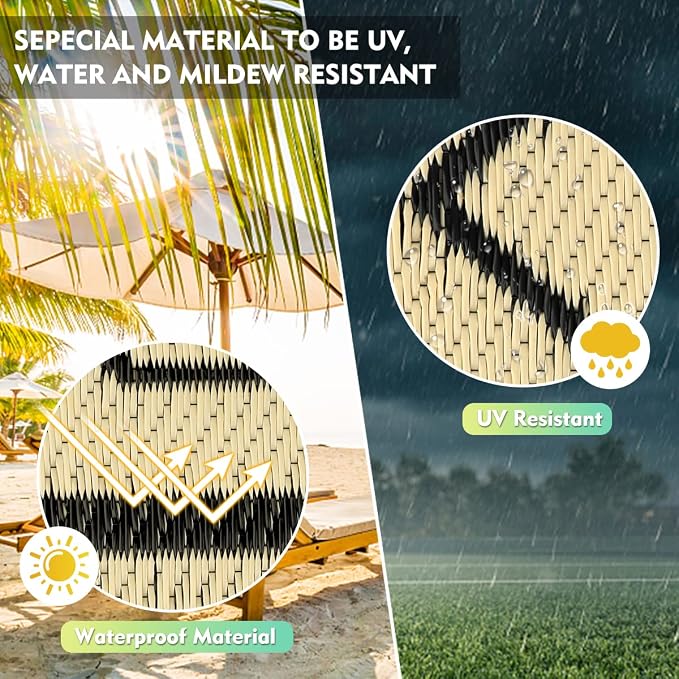 fifame Outdoor Camping Rugs, 10x20 Outdoor Rug Patios Clearance Plastic Straw Rug Weatherproof Reversible Mats, Large Floor Mat for Outdoors, RV, Patio, Backyard, Deck, Picnic, Beach, Trailer, Camping