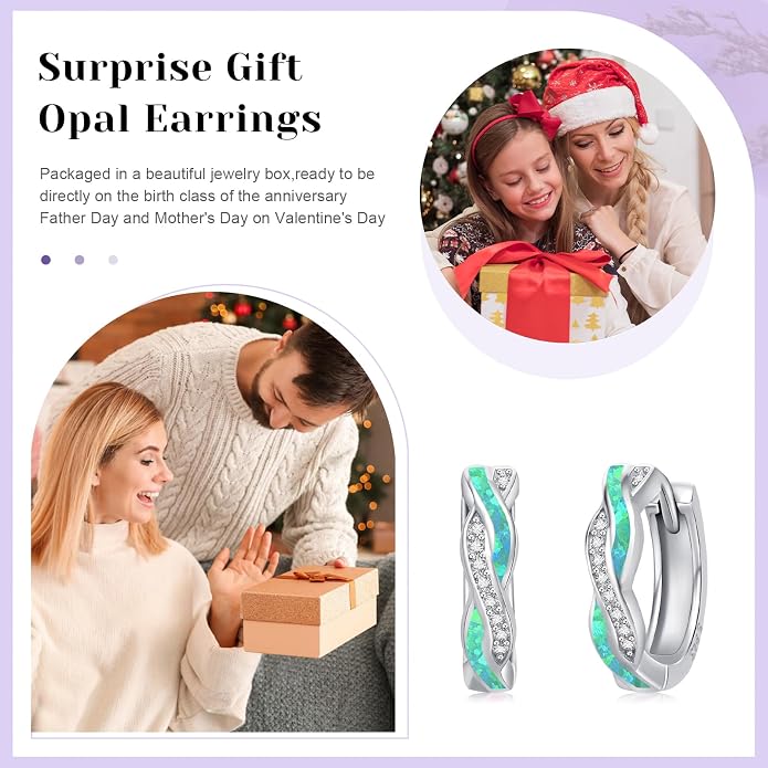 Midir&Etain Opal Hoop Earrings 925 Sterling Silver Huggie Earrings Hypoallergenic Cartilage Hoops Opal Jewelry Gifts for Women