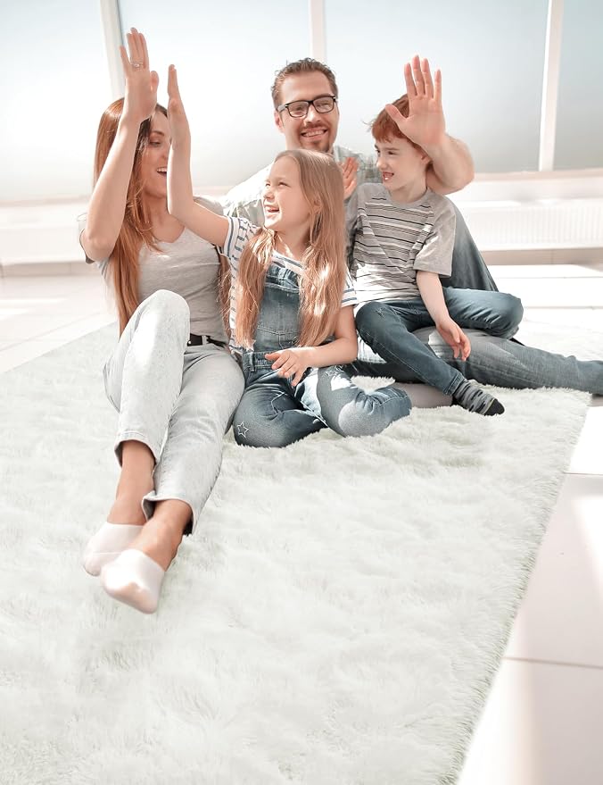 Macgace Fluffy Area Rugs for Bedroom Decor Aesthetic, 3x5 Cream White Shag Rug with Non-Slip Backing for Living Room, Soft Washable Fuzzy Carpet Modern Home Decor for Kids Nursery Girls Room