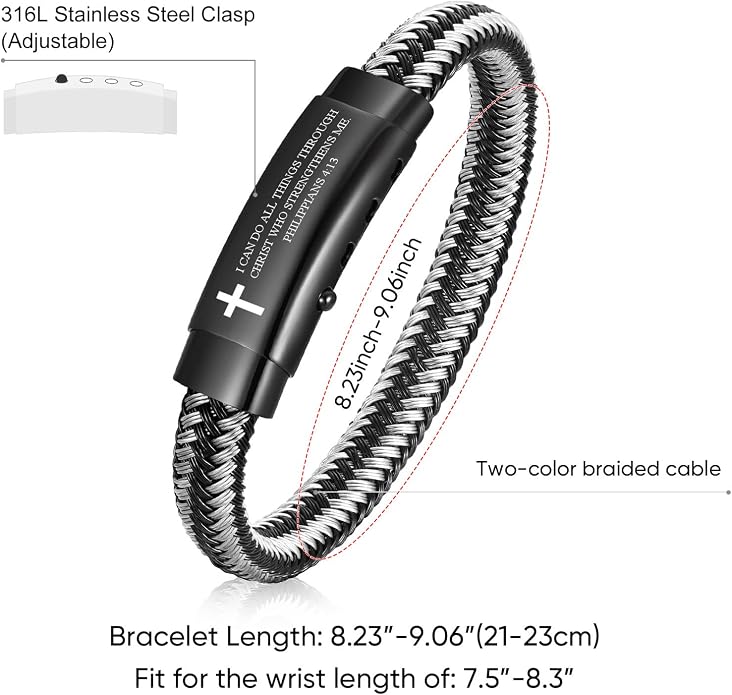 VNOX Men's Inspirational Mantra Engarved Handmade Braided Leather Adjustable Cuff Bangle Bracelet Encouragement Motivational Gift for Men