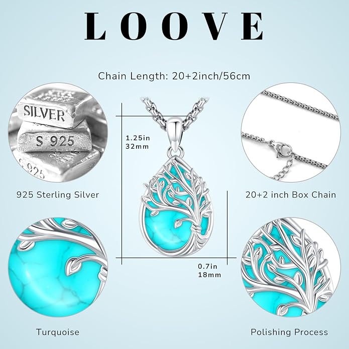 Sterling Silver Tree of Life Necklace for Women Oval Family Tree Necklace Abalone Shell Moonstone Pendant Mother Day Necklace for Mom Tree of Life Jewelry