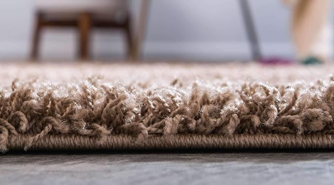 Unique Loom Solid Shag Collection Area Rug (8' x 11' Rectangle, Sandy Brown)