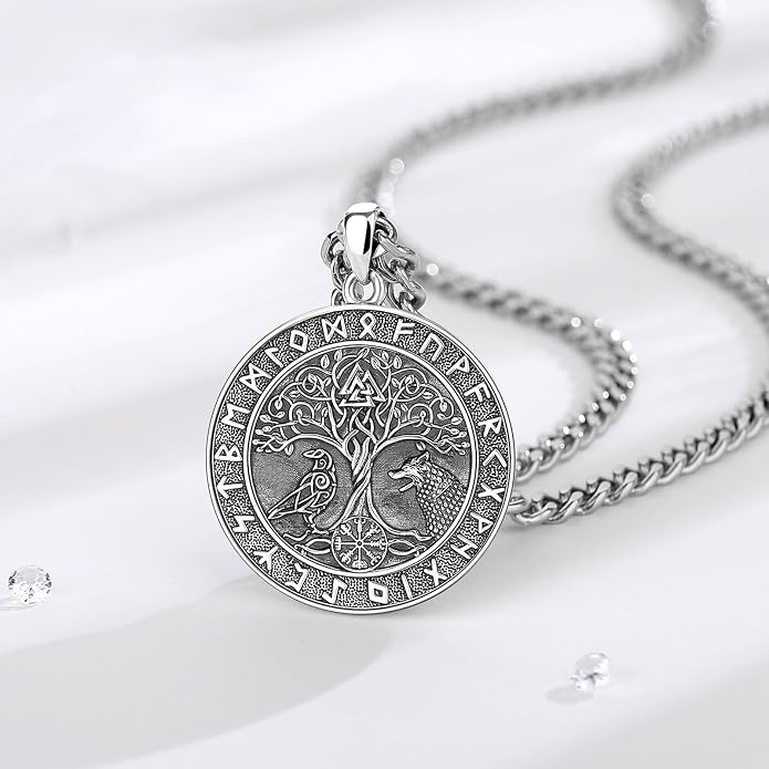 INFUSEU Mythology Pendant Necklaces for Men, Viking Norse Mjolnir Egyptian Anubis Ankh, 22-24 Inch Chain