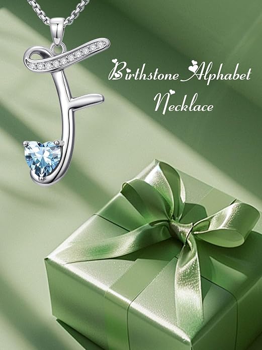 Birthday Gifts for Women Alphabet A to Z Initial Birthstone Pendant Necklaces for Women - 18k White Gold Plated Personalized Name Jewelry Anniversary Graduation Gifts for Wife Her Daughter Girlfriend(with Gift Box)