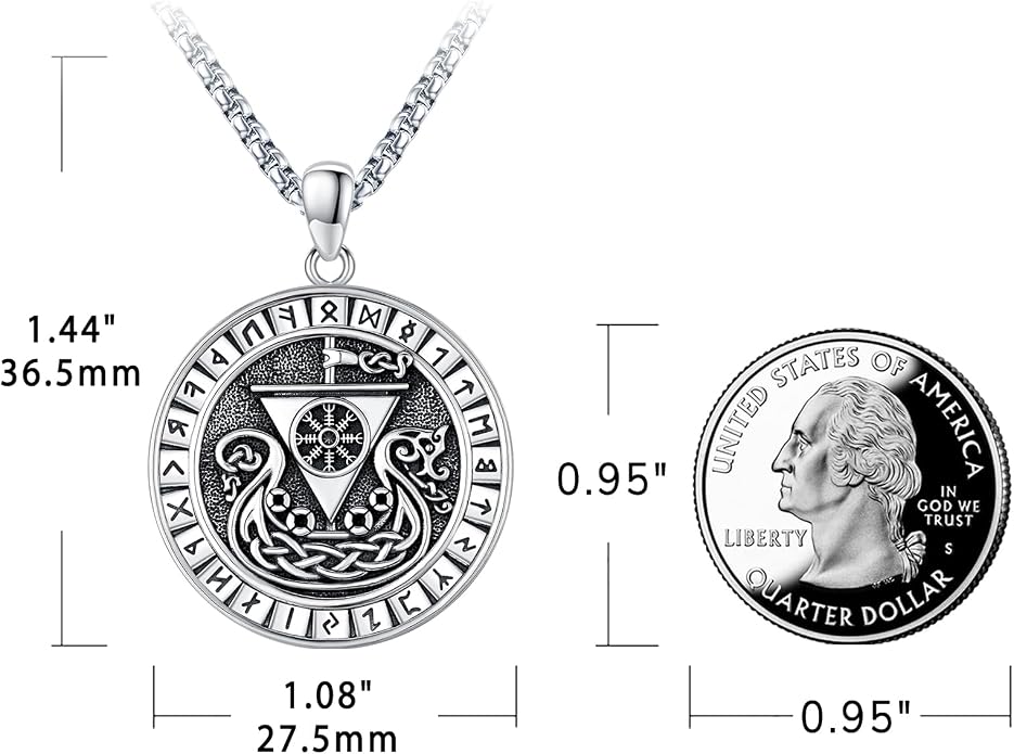 Eusense Viking Necklace for Men Women 925 Sterling Silver Pendant Thors Hammer/Norse Runes/Odin's Ravens/Wolf/Dragon/Snake/Yggdrasil/Freya/Helm of Awe/Valknut/Triskelion/Axe/Shield Viking Jewelry