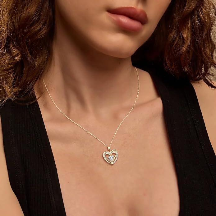 Anniversary Charm Necklace, Sterling Silver 14K Gold Plated Chain with Interlocking Heart Pendant Elegant Birthstone Necklaces for Women, Length 18"