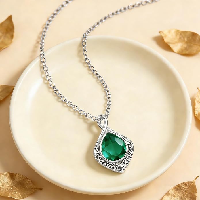 PELOVNY Celtic Knot Necklaces for Women 925 Sterling Silver Gemstone/Birthstone Teardrop Infinity Necklace Irish Celtic Pendant Jewelry Gifts for Mom Daughter Wife