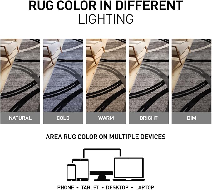 Rugshop Wavy Circles Non-Shedding Living Room Area Rug Gray 7'10" x 10'2"