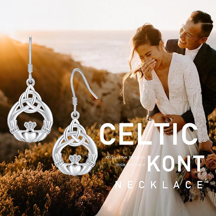 Celtic Knot Earrings 925 Sterling Silver Abalone Drop Dangle Celtic Earrings Gifts for Women