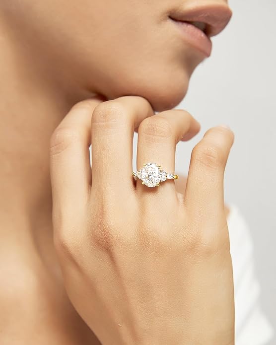 TIGRADE 3CT Engagement Ring Oval Cut Cubic Zirconia Marquise Round CZ Eternity Wedding Band for Women Size 3-12