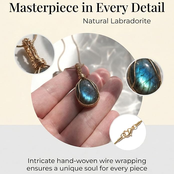 Natural Faceted Labradorite Pendant Necklace – Unique Stone of Magic & Transformation, Iridescent Flash Gemstone Jewelry, Handmade Healing Crystal Gift for Women, Birthday, Anniversary, Spiritual Awakening & Intuition