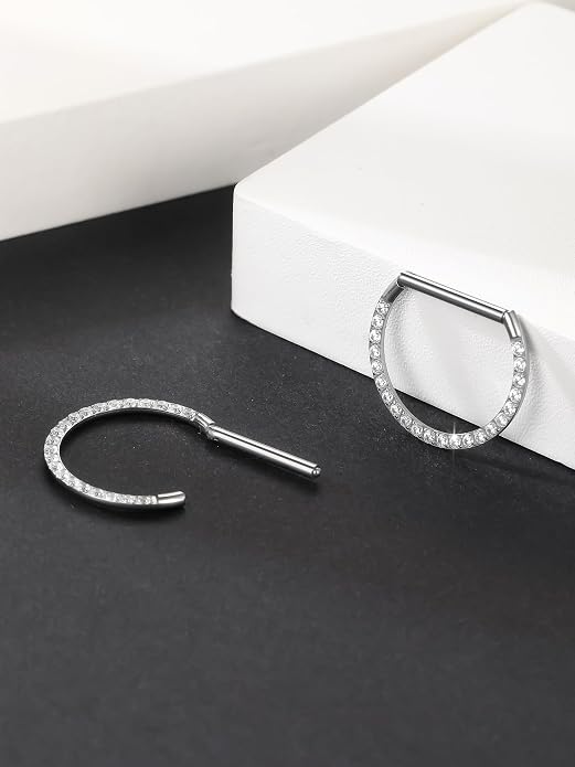 Oveta Titanium D Shaped Nipple Rings 14G for Nipple Piercing Jewelry Higned Segment Clicker Ring Hoops 11mm 12mm 14mm for Women Men, Silver Gold Black, 2PCS