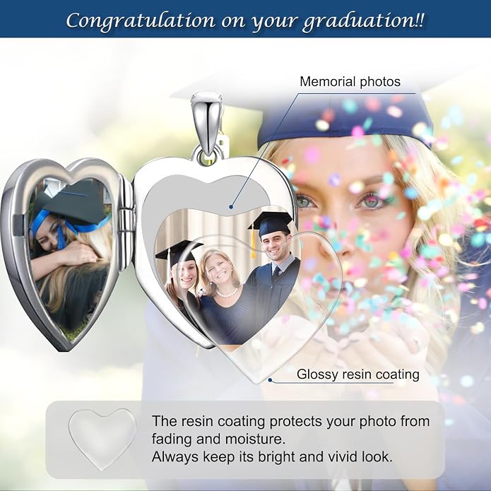 SOULMEET Personalized Silver Locket Necklace That Holds Pictures Photo Keep Someone Near to You, Memorial Custom Lockets Necklaces Letters Engraving for His Her