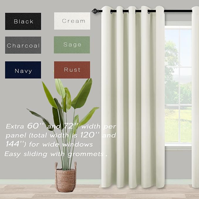 KOUFALL 60 Inch Wide Room Divider Curtains 2 Panel Set Split Privacy Sound Proof Boho Room Curtains for Sliding Glass Patio Doors,Cream Beige White,Total Width 120 x 84 Inch Long