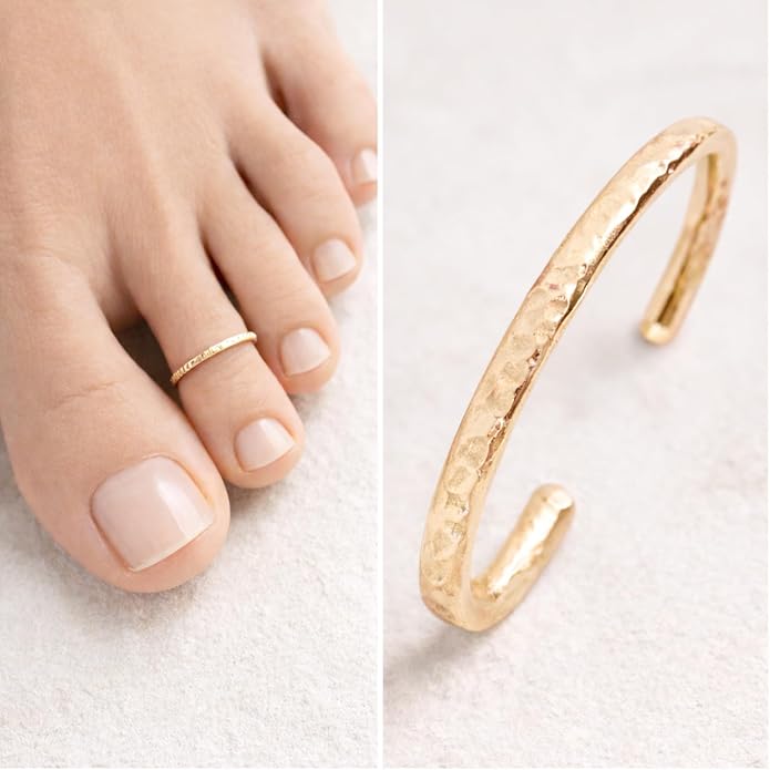 Ellie J Maui Toe Ring for Women– 14k Adjustable – Silver, Gold, or Rose Gold – Simple and Comfortable | 1.3 Hammered band Gold Filled ring, Rose Gold, Sterling Silver