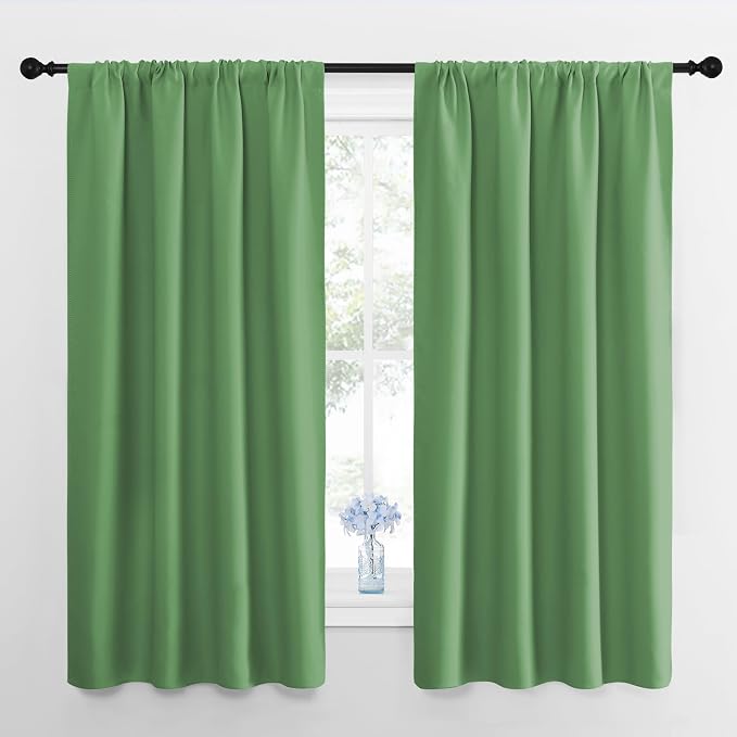 NICETOWN Kitchen Curtains, Short Blackout Drapes, Froest Green, 42" Wide by 54" Long, 2 PCs, Thermal Insulated Blackout Curtain Panels for Kids Room, Play Room