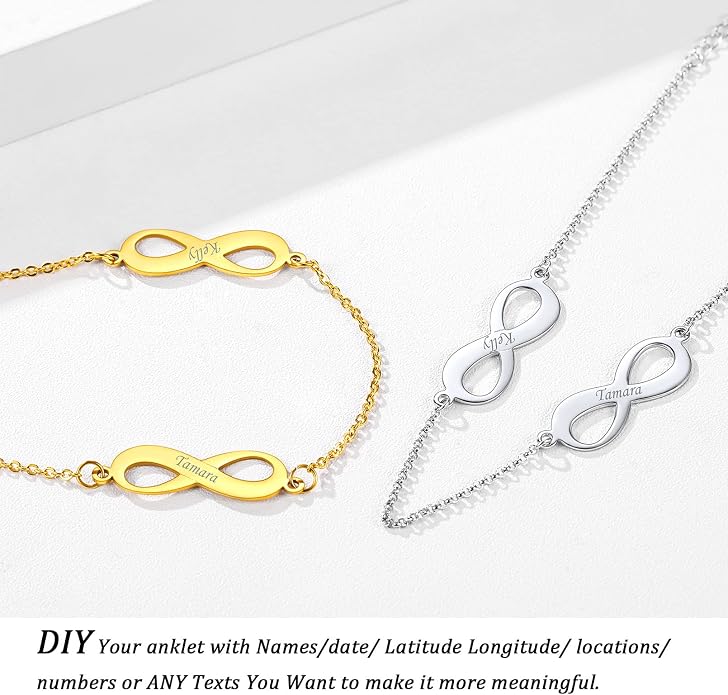 ChicSilver Personalized 925 Sterling Silver Infinity Anklets for Women, Dainty Beach Foot Jewelry (with Gift Box)