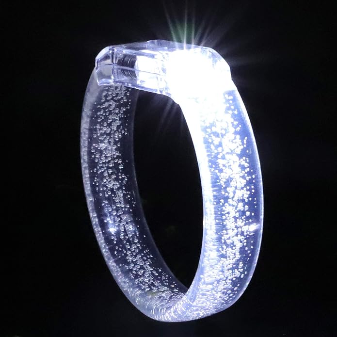 LED Light up Bracelets, White Glow Wristbands Party Favors Toys Supplies for Birthday, Halloween, Carnivals Parties, Clear Case 50 Pack