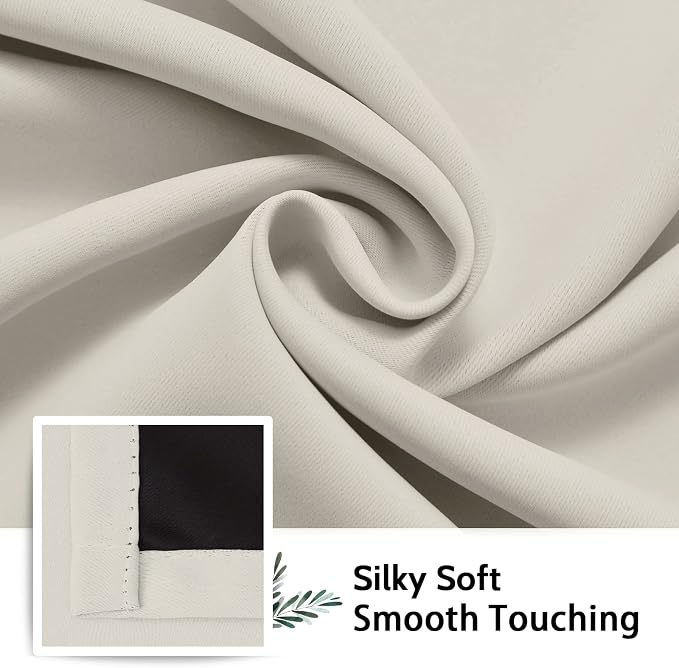 SimpleHome Cream 100% Blackout Curtains Room Darkening Living Room 45 Inch | Curtains for Bedroom,Thermal Insulated Grommet Window Drapes,Curtains for Living Room with Black Back,52 x 45 Inch,2 Panels