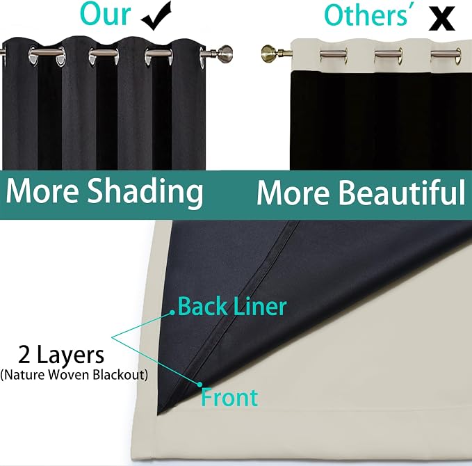Yakamok Stone Blackout Curtains 84 Inches Long for Bedroom 52" Wide 2 Panel | Blackout Curtain Panels for Bedroom, 2 Thick Layers Grommet Top Thermal Insulated Drapes with Black Liner for Living Room