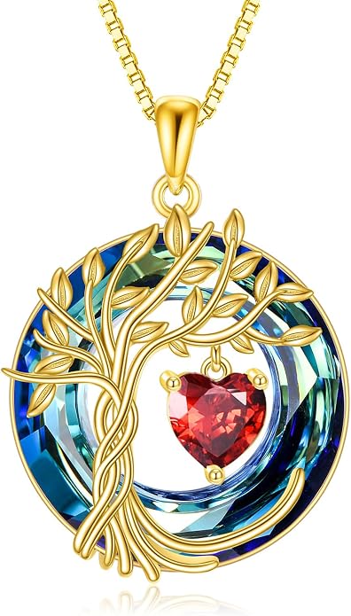 POPLYKE Mothers Day Gifts for Mom Her Wife Tree of Life Necklace 925 Sterling Silver Birthstone Pendant with Crystal Anniversary Birthday Wedding Jewelry for Women