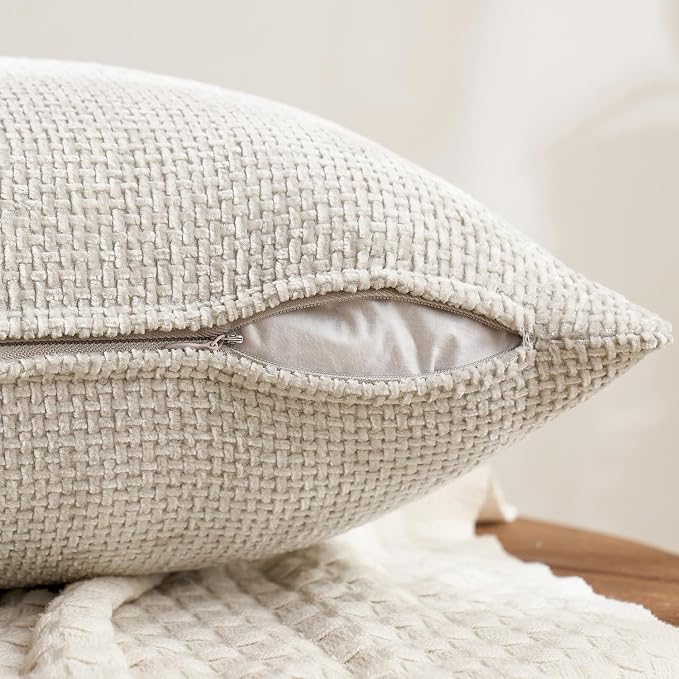 MIULEE Pack of 4 Valentines Couch Throw Pillow Covers 16x16 Inch Neutral Pink Cute Decorative Chenille Pillows Farmhouse Boho Accent Cushion Covers for Coquette Room Spring Decor Sofa Bed Living Room